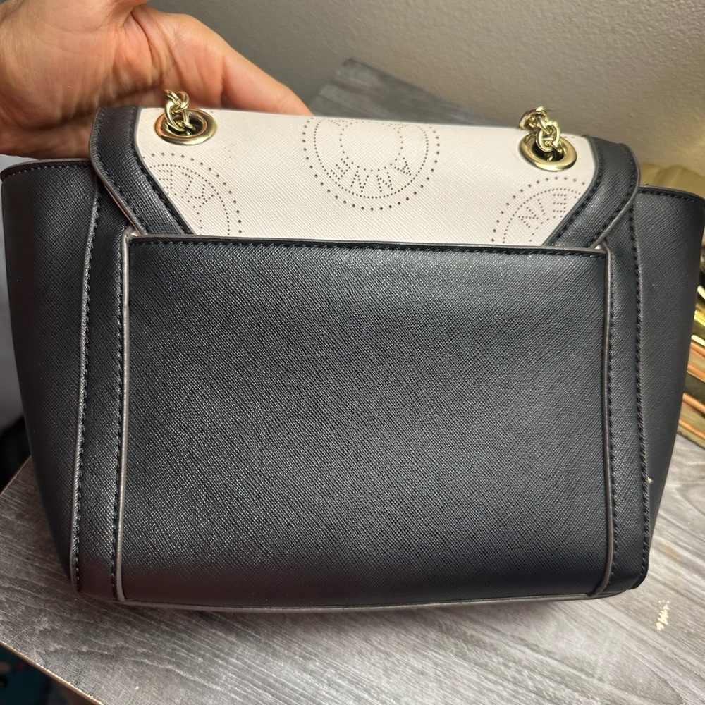 Anne Klein Black and Cream Shoulder Bag with Gold Hardware - Picture 4 of 15